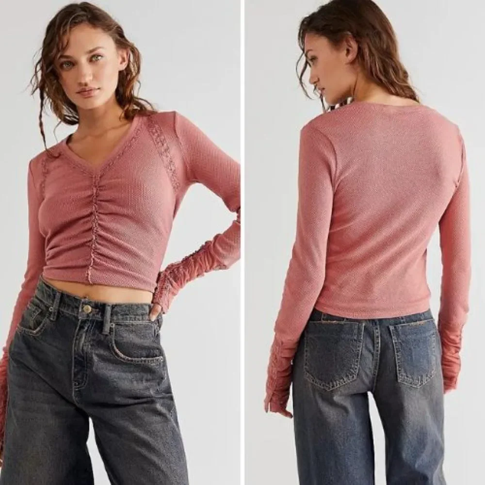 NWT Free People Wear Me Out Ruched Long Sleeve Top | XL